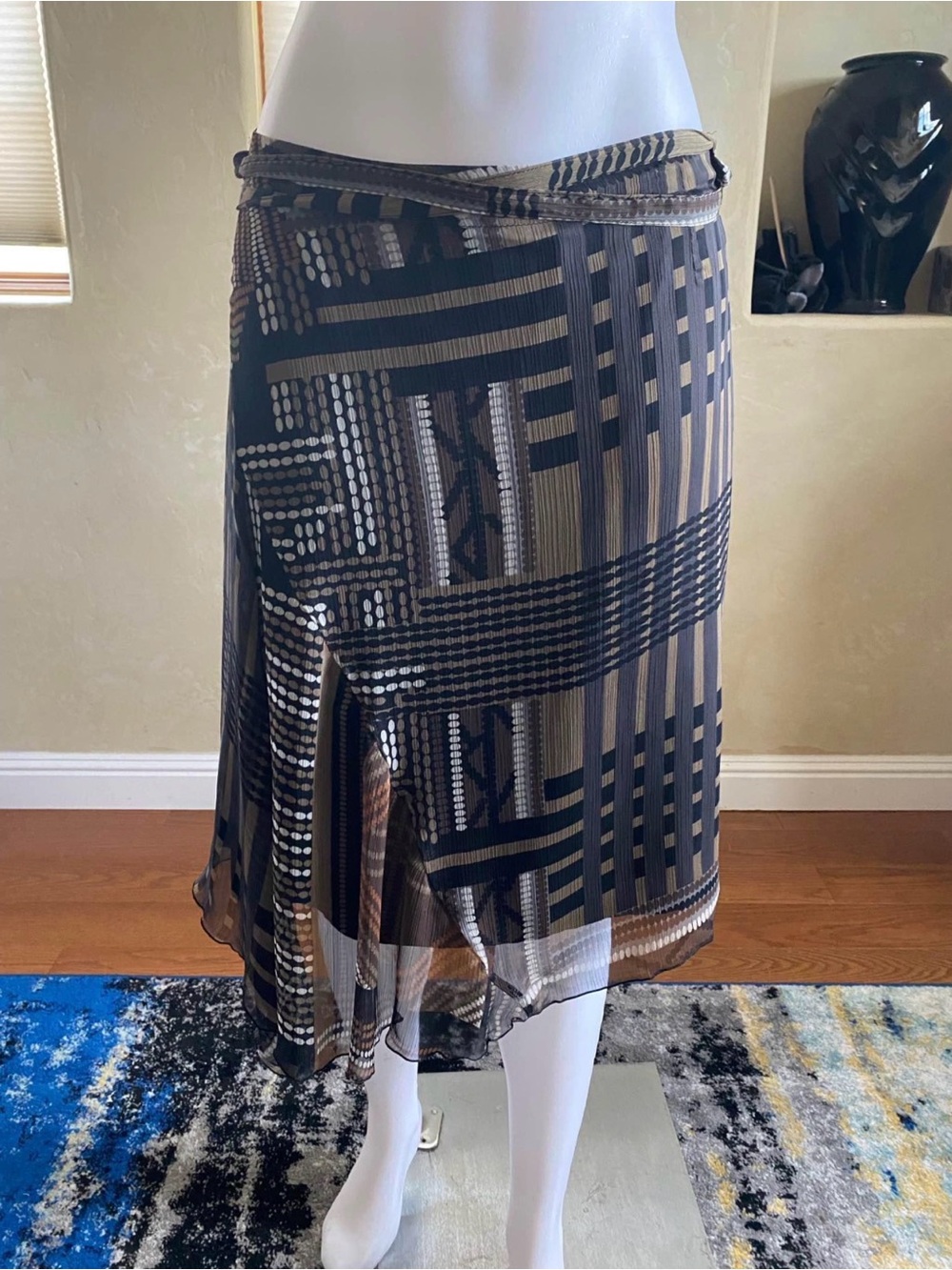 Women’s Expresso European Skirt Geometric Print Wraparound Belt Asymmetric sz 8